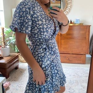 Ghanda blue and white floral wrap dress